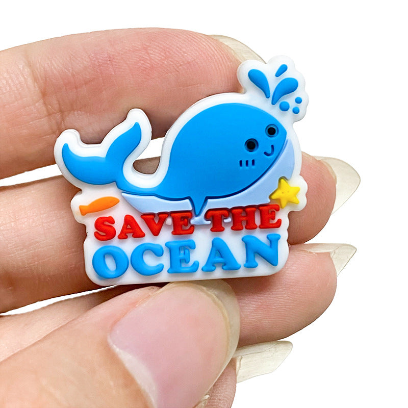 20Pcs Silicone Focal Beads Blue Whale Ocean Theme With Save The Ocean Text 4