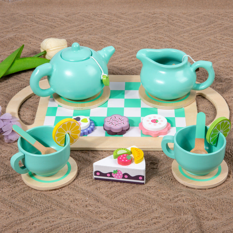 Wooden Montessori Toys Pretend Play Dessert Cake Teapot Set 5