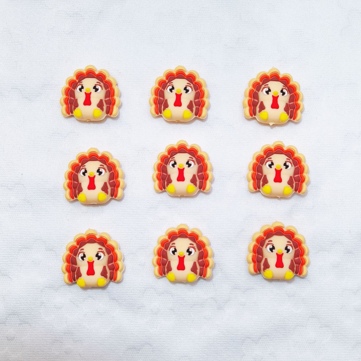 20Pcs Silicone 3D Focal Beads Cute Turkey Front Facing 5