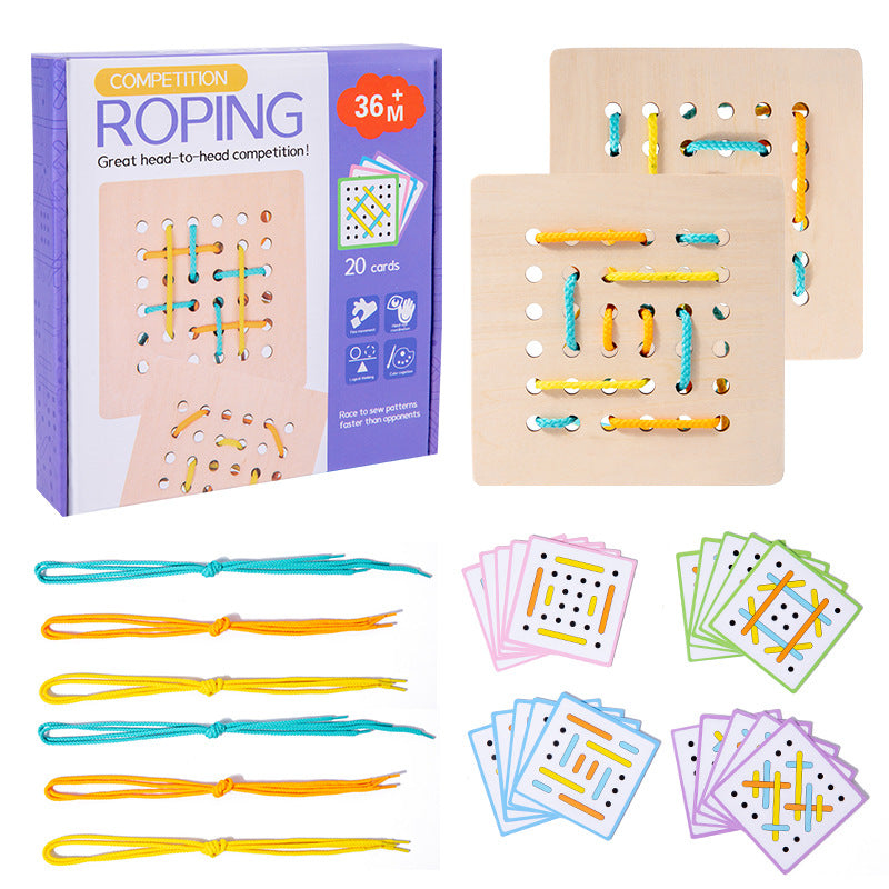 Wooden Double Battle Pattern Rope Montessori Toys for Kids 6