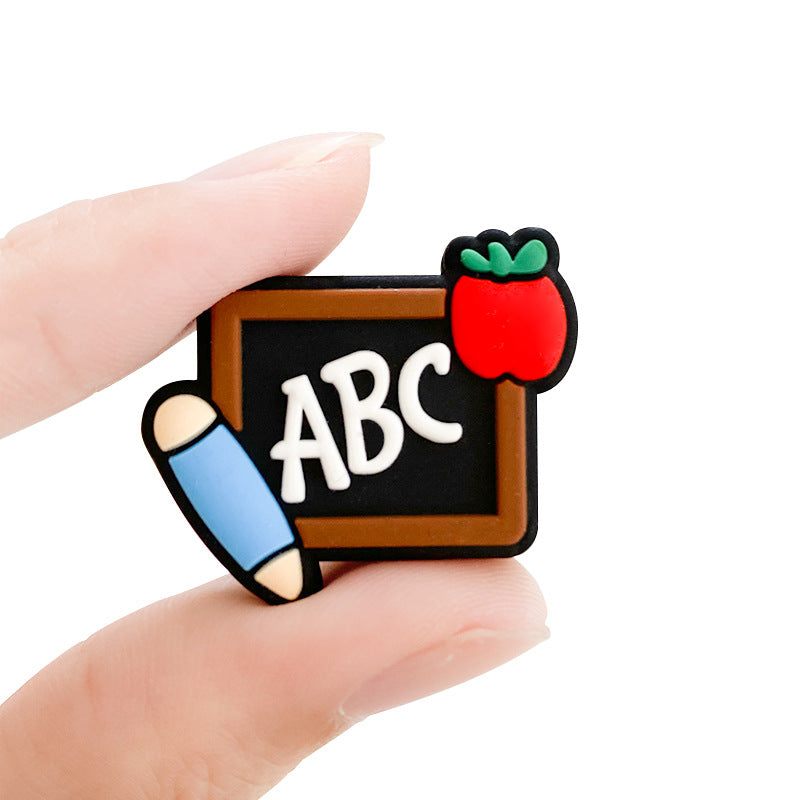 20pcs Silicone Focal Beads Teacher Blackboard with Apple and Pencil 4