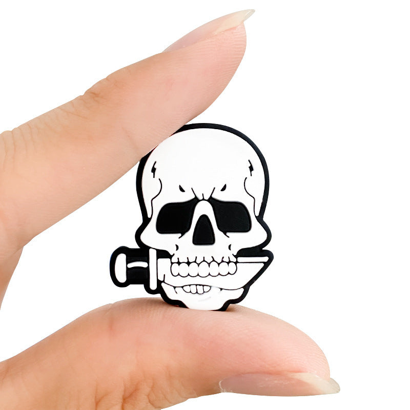 20Pcs Silicone Focal Beads Skull Holding Knife Bone Detail 3