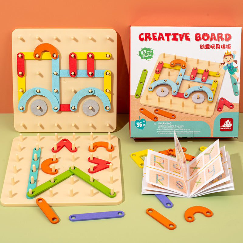 Wooden Shape Pegboard Puzzle Montessori Toys for Toddlers 4
