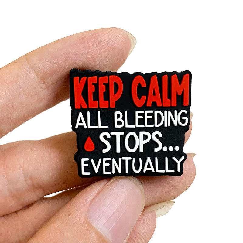 20Pcs Silicone Focal Beads Keep Calm Text with Blood Drop Detail 5