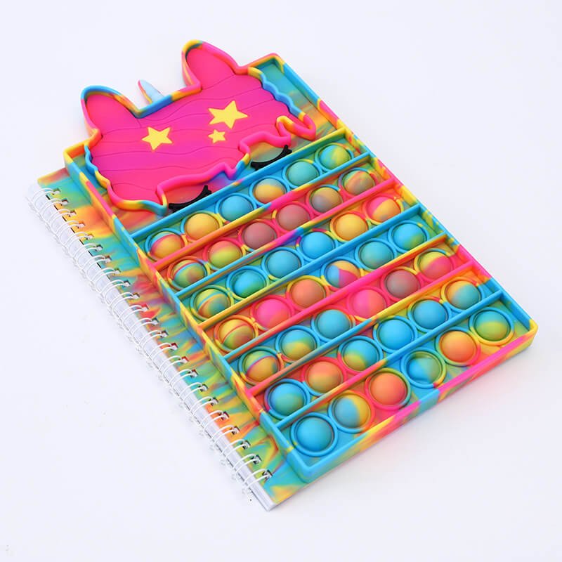 Silicone Pop It Fidget Toy Unicorn Shape A5 Notebook 40 Sheets