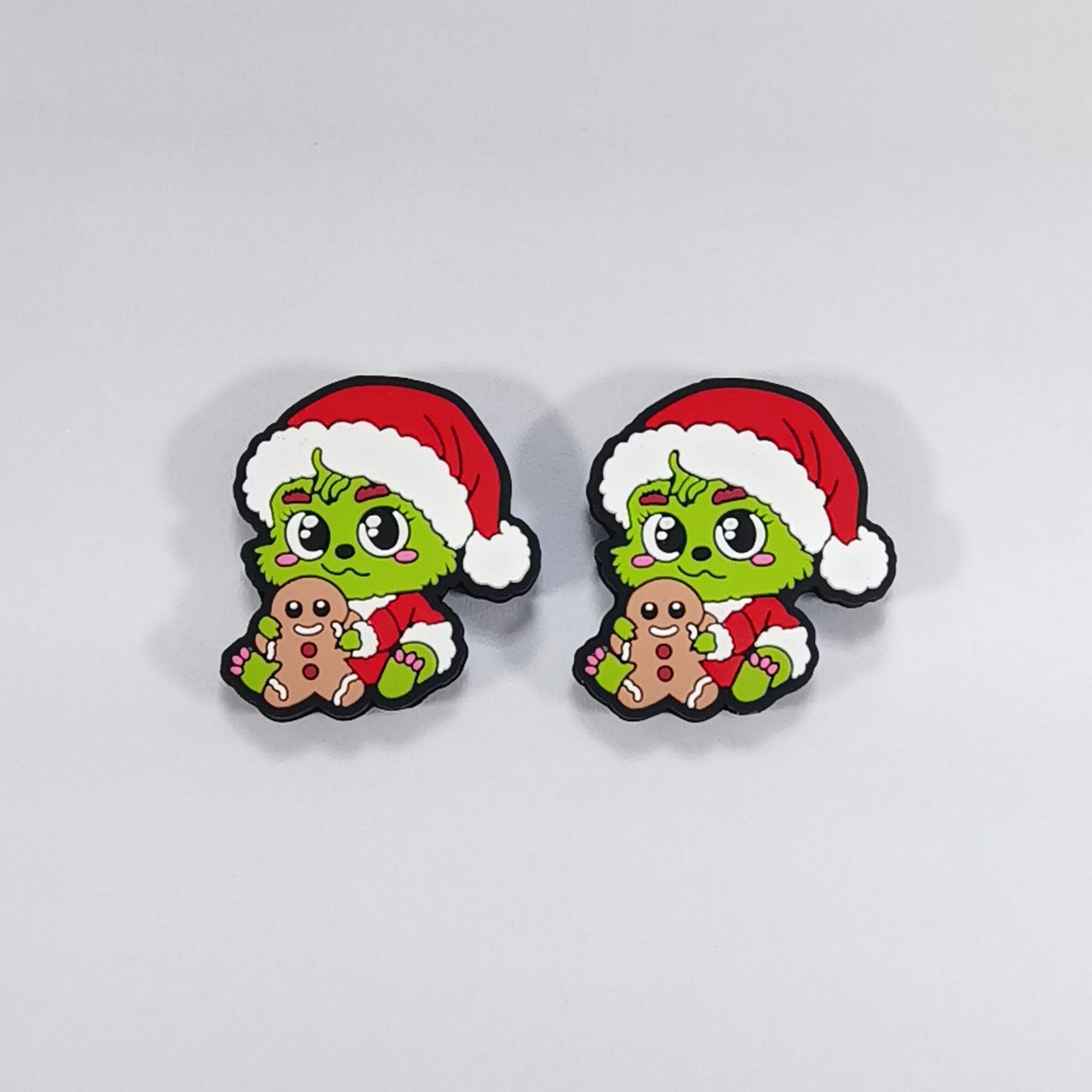 20Pcs Silicone Focal Beads Christmas Green Furry Character Holding Gingerbread Man
