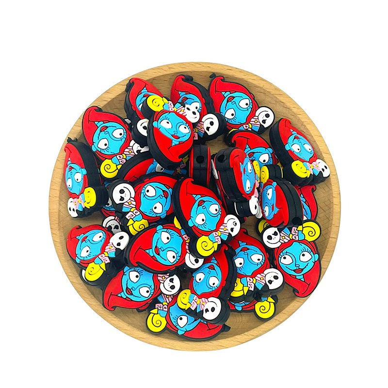 20pcs Silicone Focal Beads Halloween Girl Blue Face Red Hair 2