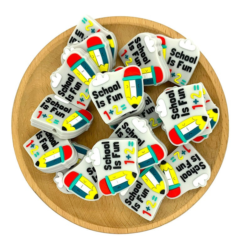 20pcs Silicone Focal Beads School Is Fun Pencil Design with Math Symbols 2