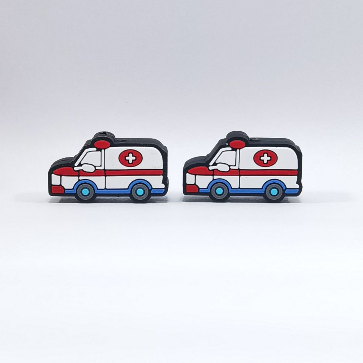 20Pcs Silicone Focal Beads Ambulance Red White Color Side Profile