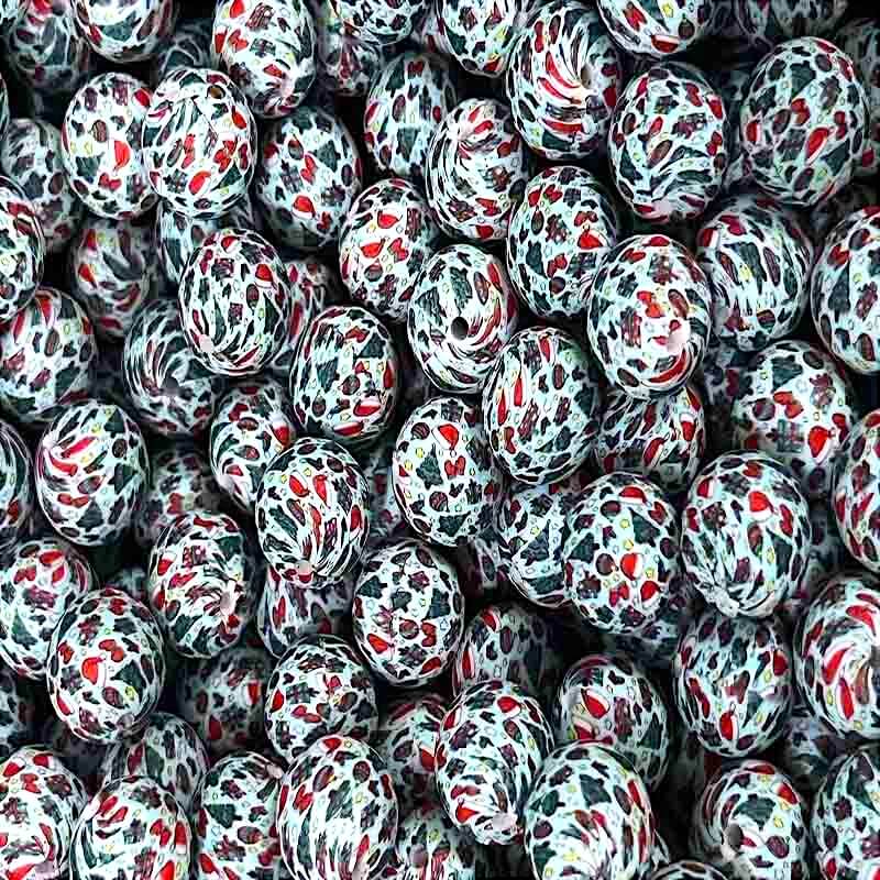 50pcs 15mm Christmas Elements Silicone Beads Printed Design