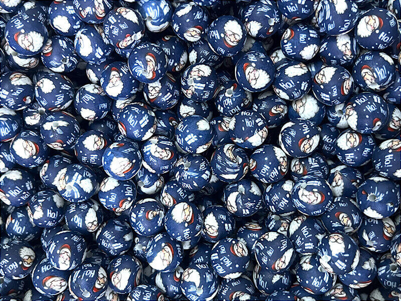 50pcs 15mm Christmas Silicone Beads Santa Claus Print Dark Blue