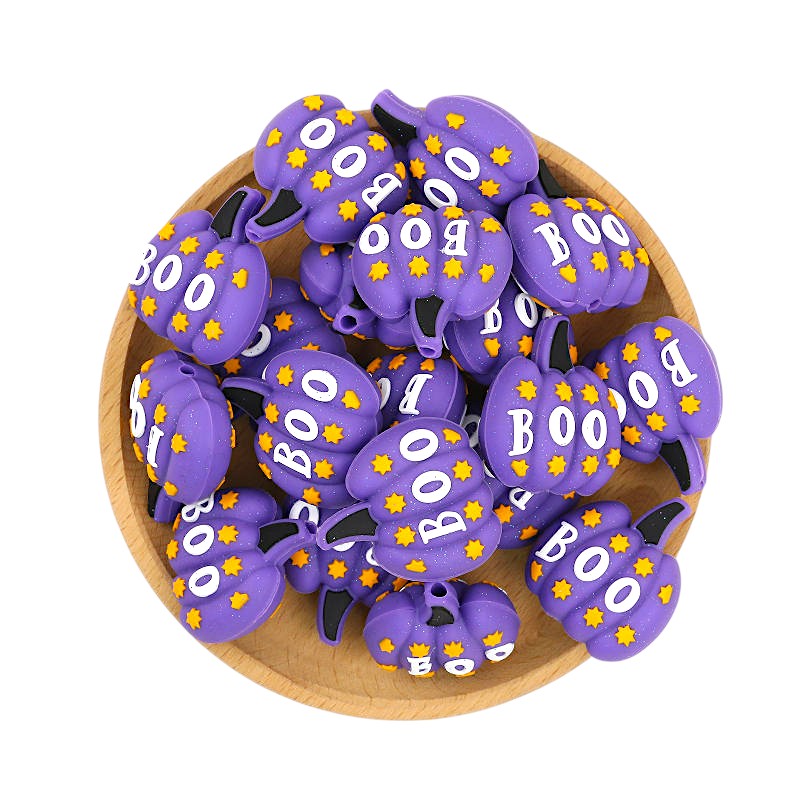 20Pcs Silicone 3D Focal Beads Halloween Color-Shifting Boo Pumpkin with Text 3