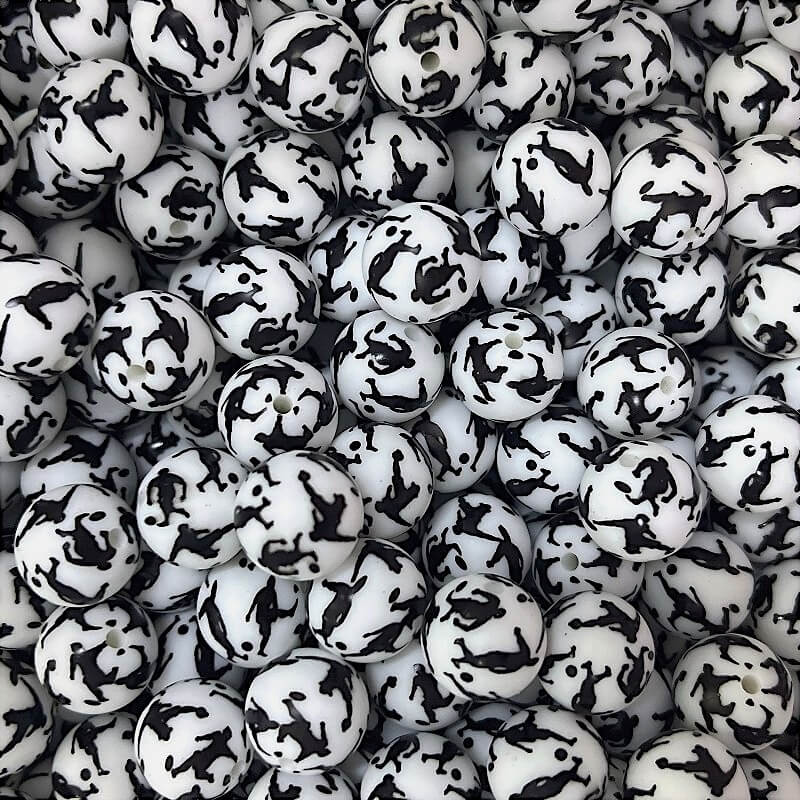 50pcs 15mm Play Football Silicone Beads Printed Design