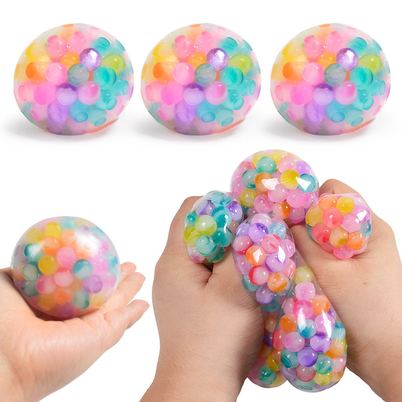 Rainbow Bead Squeeze Sensory Stress Ball Soft Plastic Toy 6cm 5