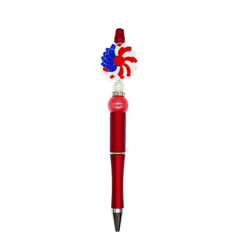 20pcs Silicone Focal Beads American Flower Red White Blue Pattern 3