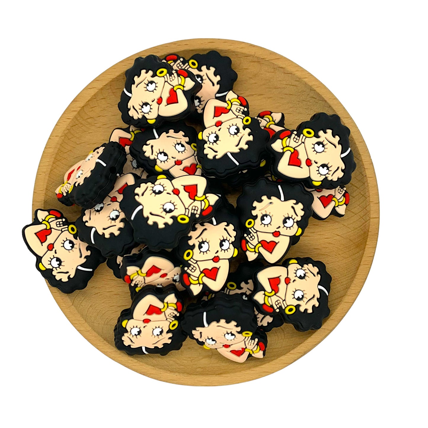 20pcs Silicone Focal Beads Retro Woman Face with Heart Top 2