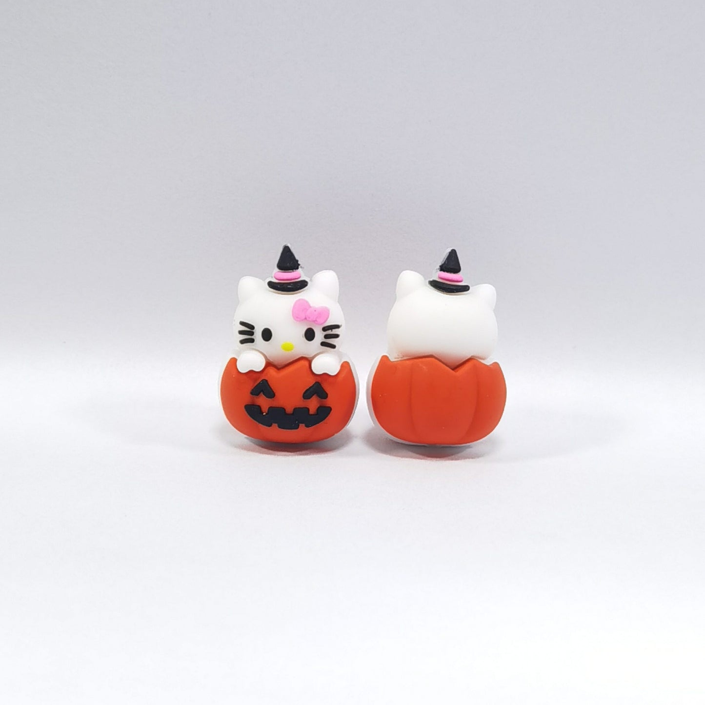 20Pcs Silicone 3D Focal Beads White Cat in Pumpkin Wearing Witch Hat