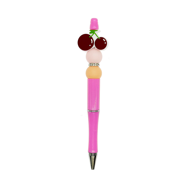 20pcs Silicone Focal Beads Cherry Pair with Stem and Leaf 3