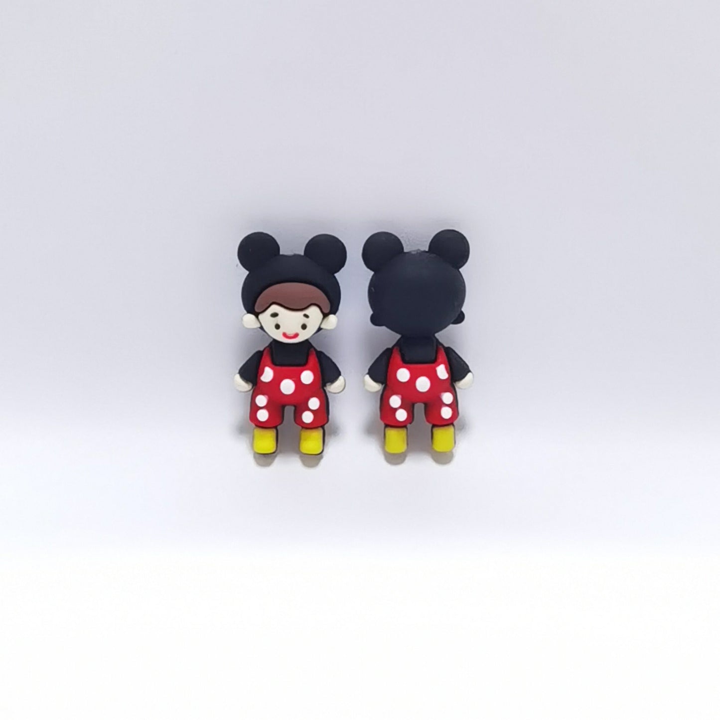20Pcs Silicone 3D Focal Beads Round Ear Mouse Character Wearing Red Overalls