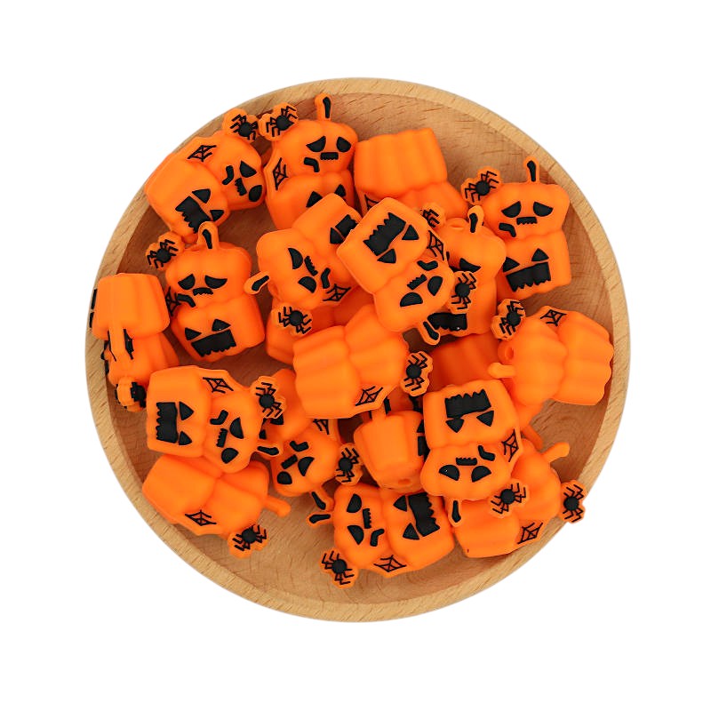 20Pcs Silicone 3D Focal Beads Halloween Spider Pumpkin Holding Spider 3