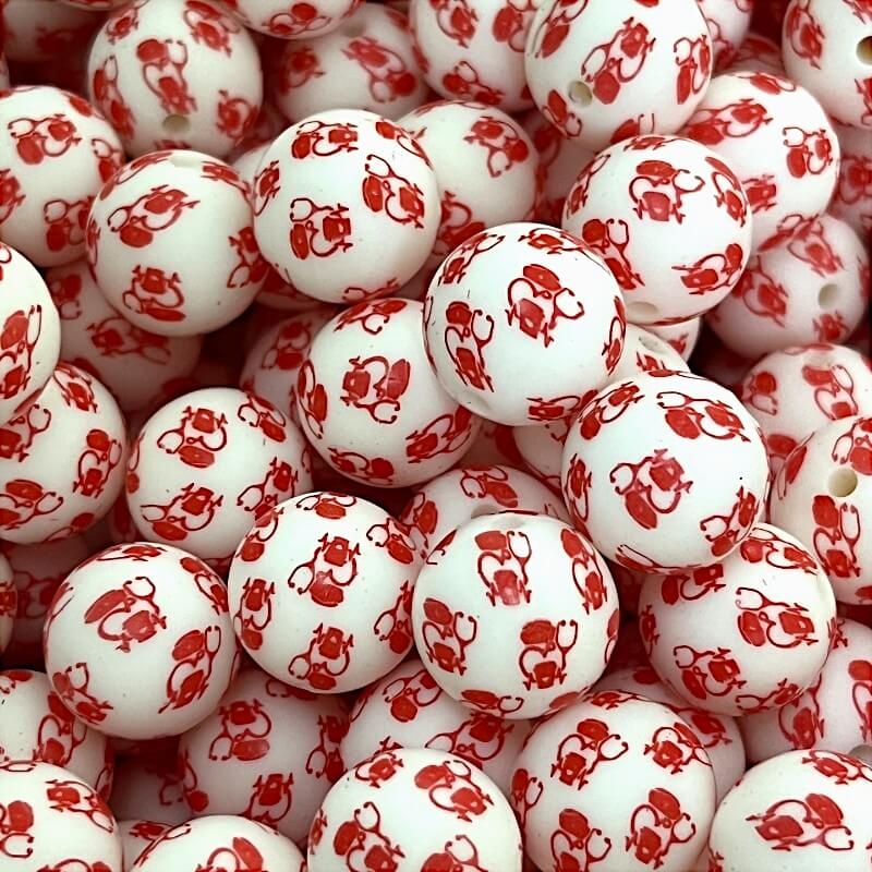 50pcs 15mm Red Heart Stethoscope ECG Printed Silicone Beads
