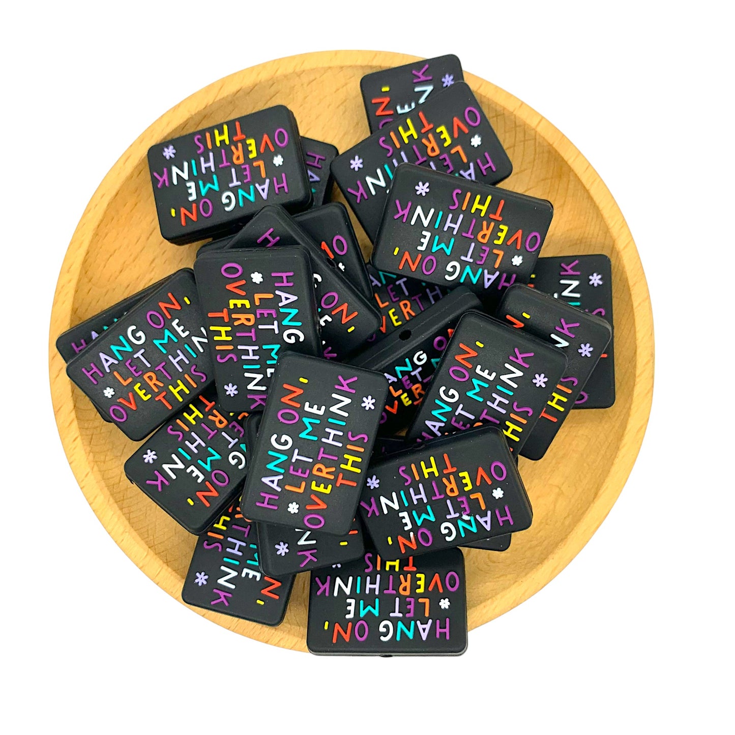 20pcs Silicone Focal Beads Hang On Let Me Overthink This Text Design 2
