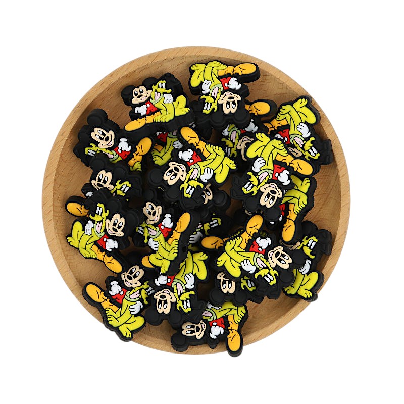 20Pcs Silicone Focal Beads Round Ear Mouse Character and Yellow Dog Sitting Pose 3