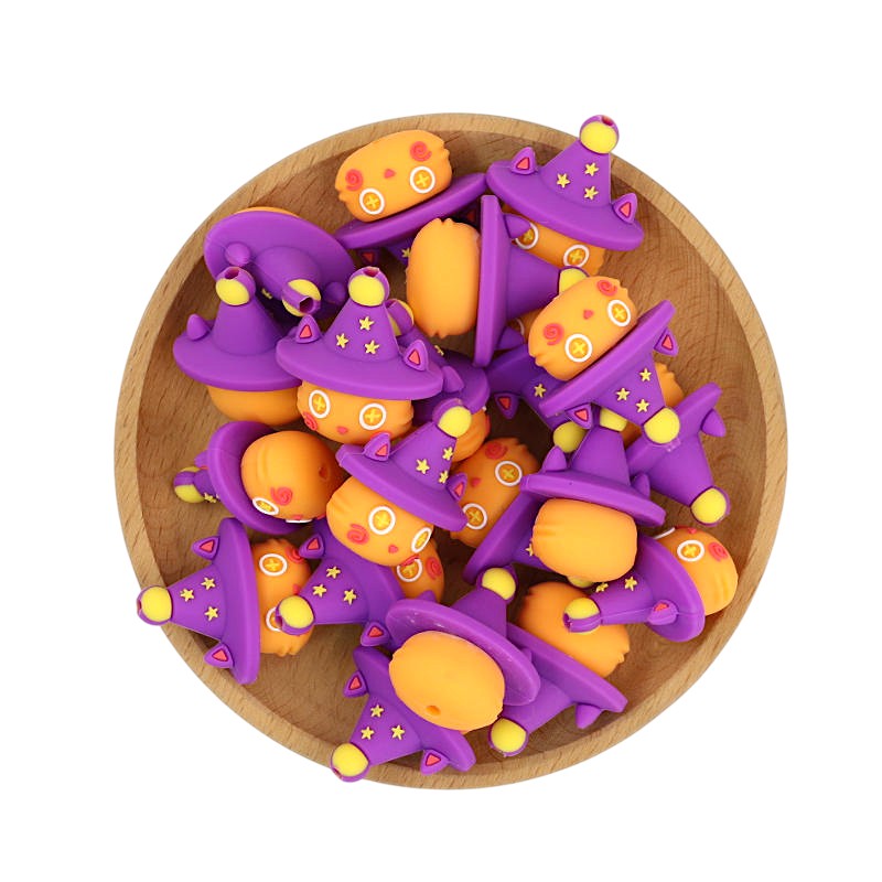20Pcs Silicone 3D Focal Beads Halloween Cute Imp Purple Hat 3