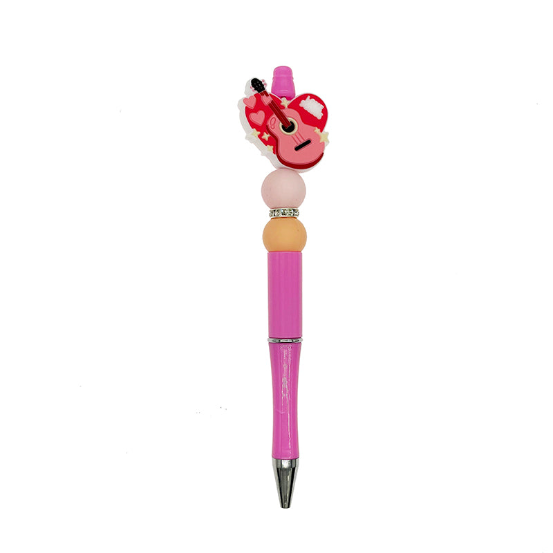 20pcs Silicone Focal Beads Pink Guitar with Hearts and Stars 3