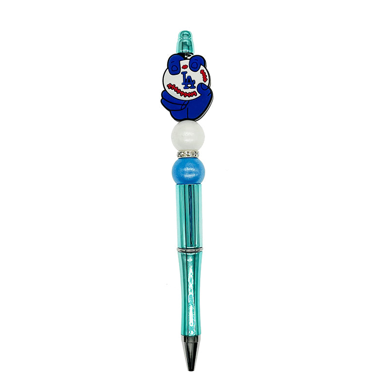 20pcs Silicone Focal Beads Baseball with Blue Glove Holding Ball 3