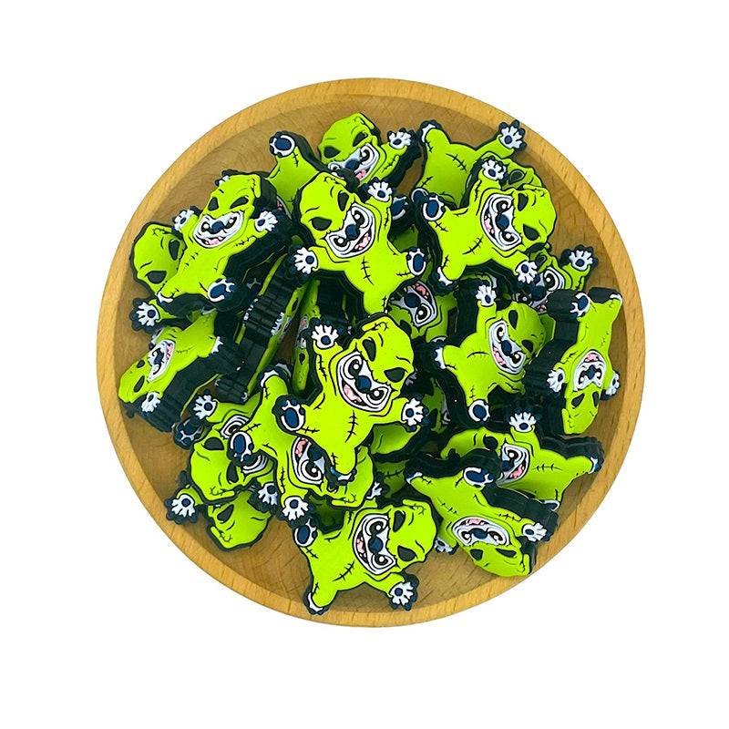 20pcs Silicone Focal Beads Blue Alien Character Large Ears Wearing Green Costume 2