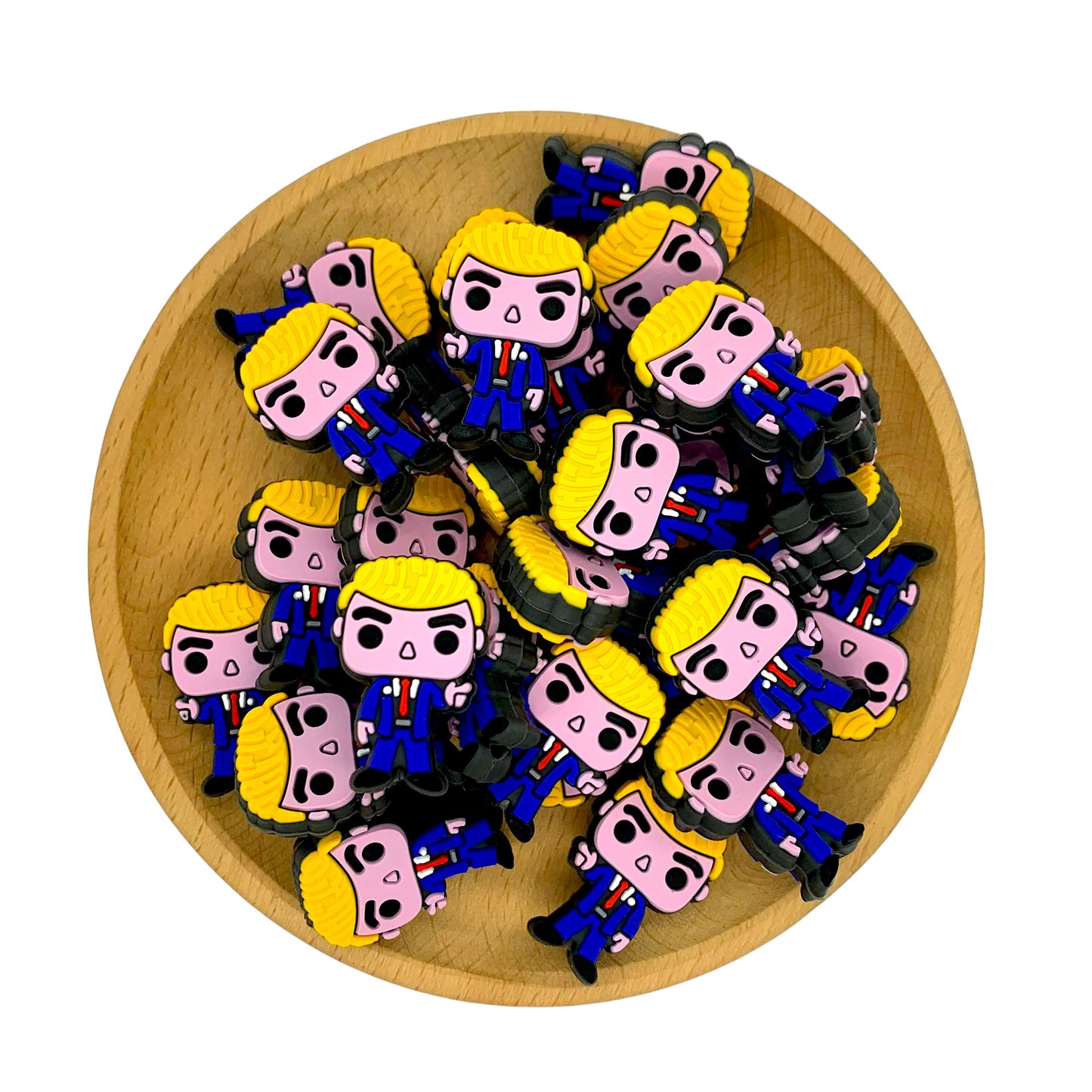 20pcs Silicone Focal Beads Male Character Blonde Hair Blue Suit 2