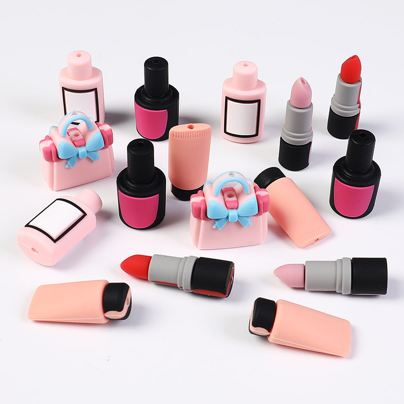 20pcs Silicone 3D Focal Beads Cosmetics Set Bow Bag and Lipstick Detail 3