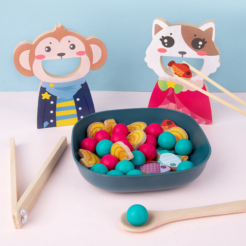 Wooden Montessori Toys Chopsticks Clip Beads Feeding Game 2