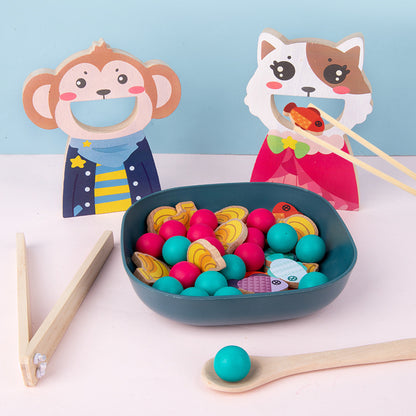 Wooden Montessori Toys Chopsticks Clip Beads Feeding Game 2