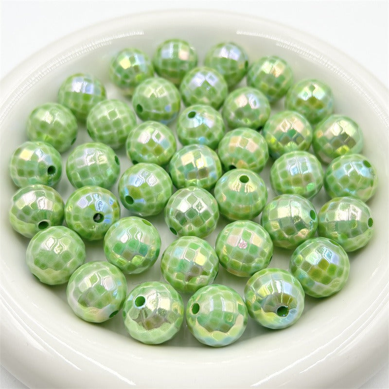 10pcs 16mm UV Finish Acrylic Plaid Round Beads DIY Bracelet Making 12