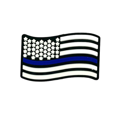20pcs Silicone Focal Beads Thin Blue Line Flag Wavy Stripes