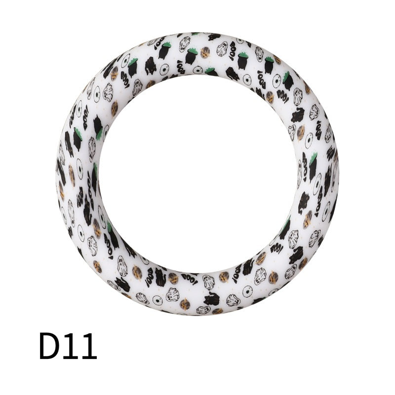65mm Printed Silicone Beads Ring Shape Printed Design 17