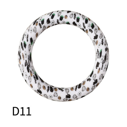 65mm Printed Silicone Beads Ring Shape Printed Design 17