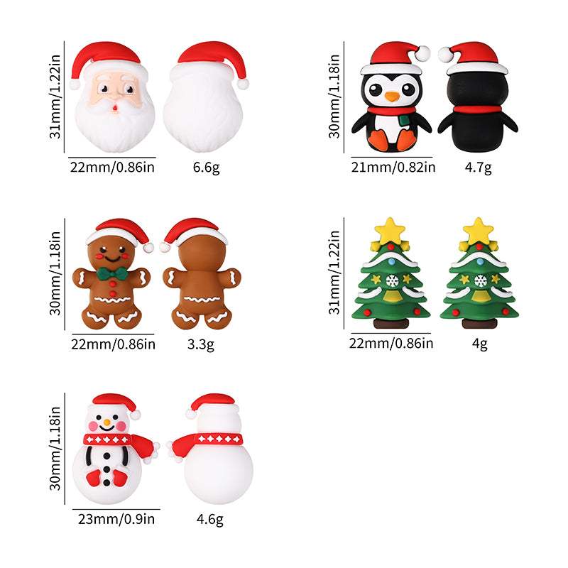 20Pcs Silicone 3D Focal Beads Christmas Themed Gingerbread Man Full Body 11