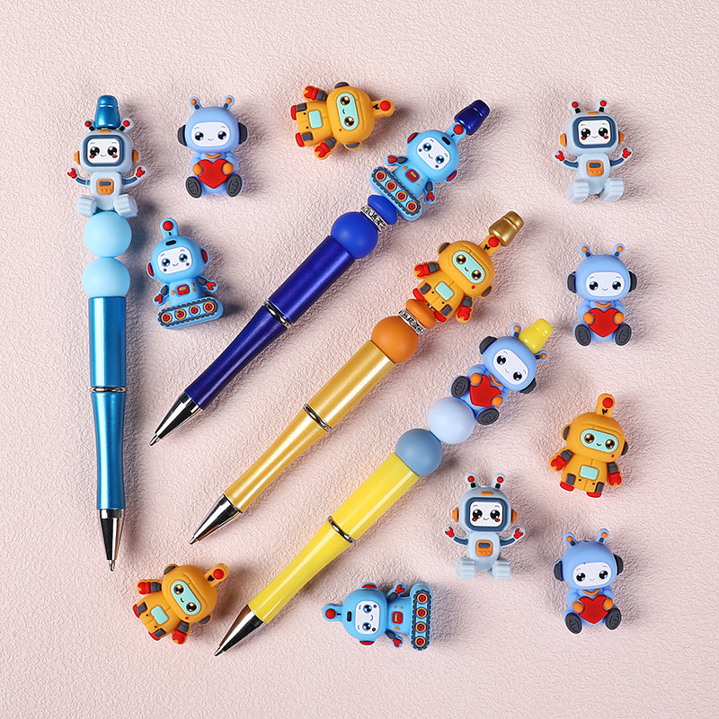 20Pcs Silicone 3D Focal Beads Love Robot Holding Heart and Front Facing 8