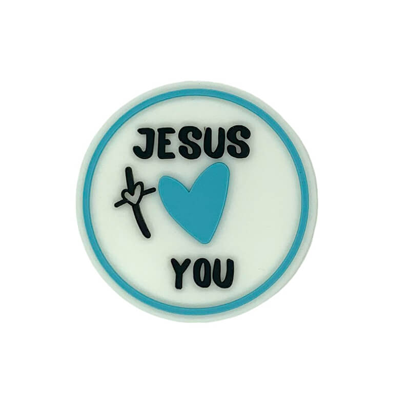 Silicone Focal Beads Jesus Love You Heart Symbol Flat Circle Shape