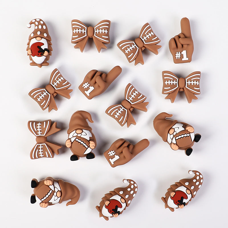 20Pcs Silicone 3D Focal Beads Rugby Bow and Helmet Dwarf Design 5