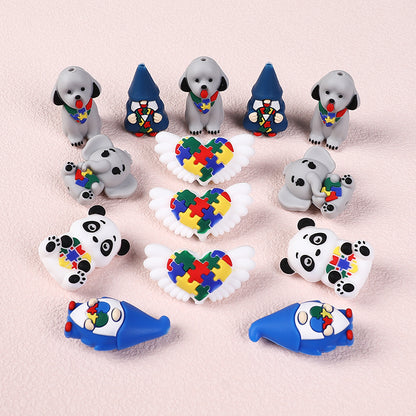 Silicone 3D Focal Beads Autism Pet Love Heart with Puzzle Design 6