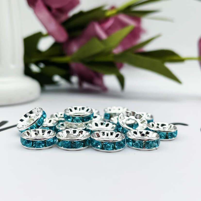 100pcs 10mm Large Hole Rhinestone Spacer Beads Copper Metal Frame 8