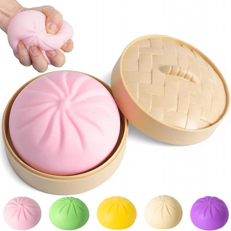 TPR Giant Steamed Stuffed Bun Squishy Soft Squeeze Toy with Steamer 5.5x9cm 5
