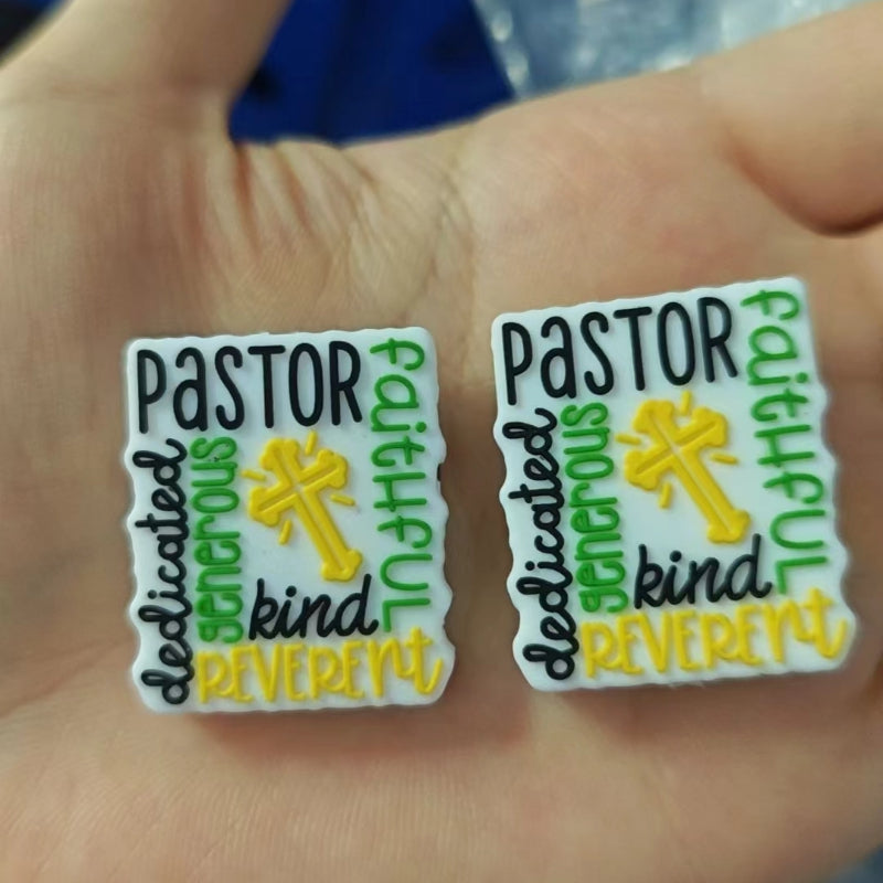 20Pcs Silicone Focal Beads Cross Pastor Faithful Words Design