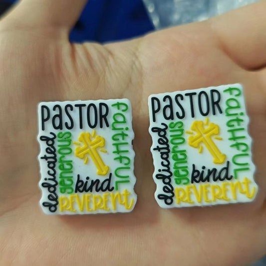 20Pcs Silicone Focal Beads Cross Pastor Faithful Words Design