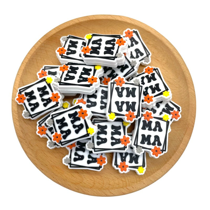 20pcs Silicone Focal Beads Mama Flower Frame Design 2
