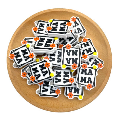 20pcs Silicone Focal Beads Mama Flower Frame Design 2